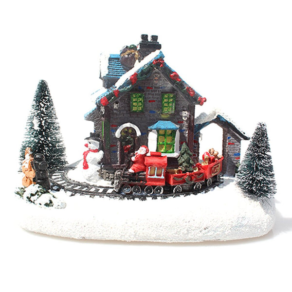 Christmas Snow House Figurines with LED Light Miniature Statue Home Decor