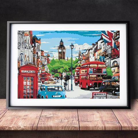 DIY Paint by Numbers Canvas Painting Kit for Kids & Adults - London City Bus Telephone