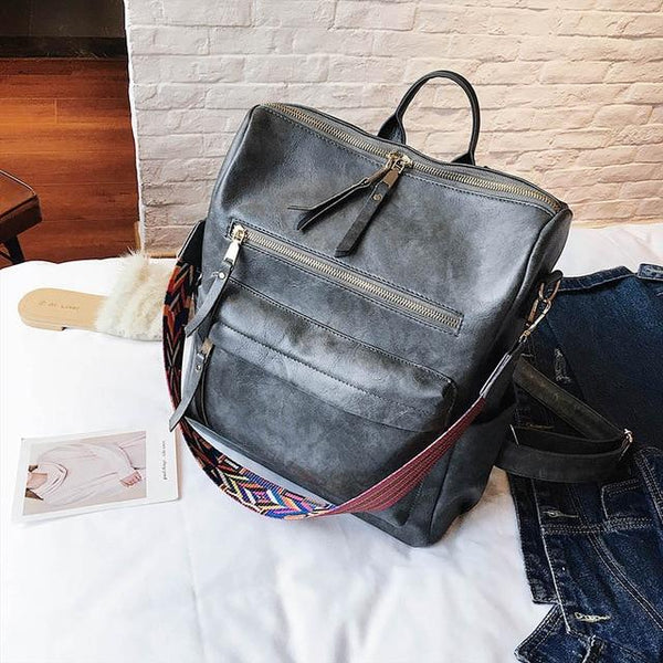 Vintage Large Faux Leather Travel Backpack