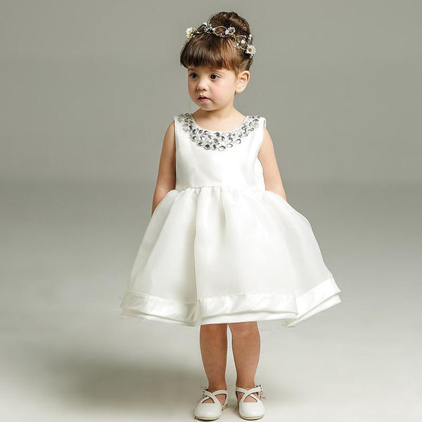 Cute Baby Girl Party Dress Stylish White Flower Dress 1st Birthday Lace Tulle Dress