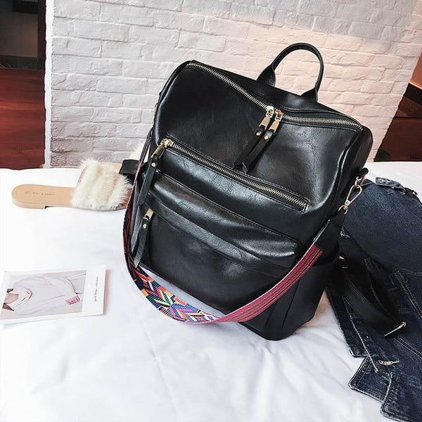 Vintage Large Faux Leather Travel Backpack