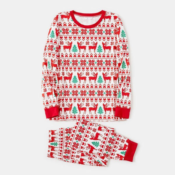 Plus Size Christmas All Over Print Red Family Matching Long-sleeve Pajamas Sets