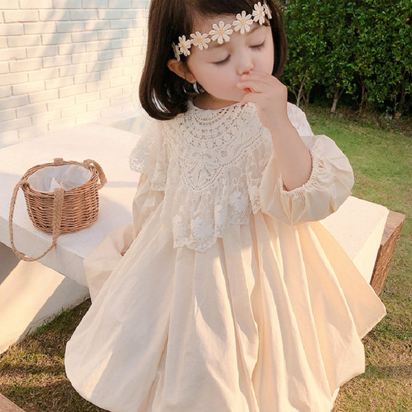 Baby Girls Pure Cotton Detachable Lace Colar A-Line Party Dress Solid Color Tutu Dress