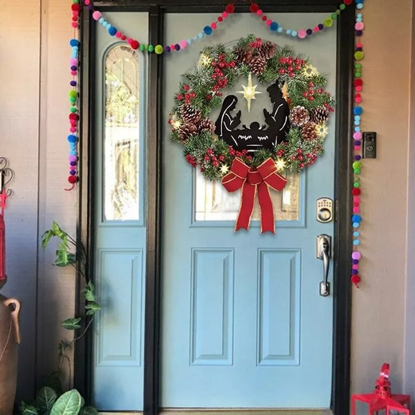 Lighted Nativity Scene Christmas Wreath