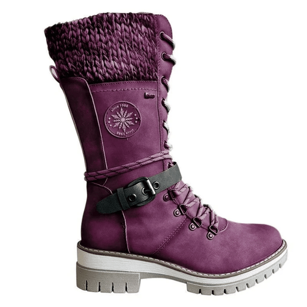 Avery - Women Buckle Lace Knitted Mid-calf Boots