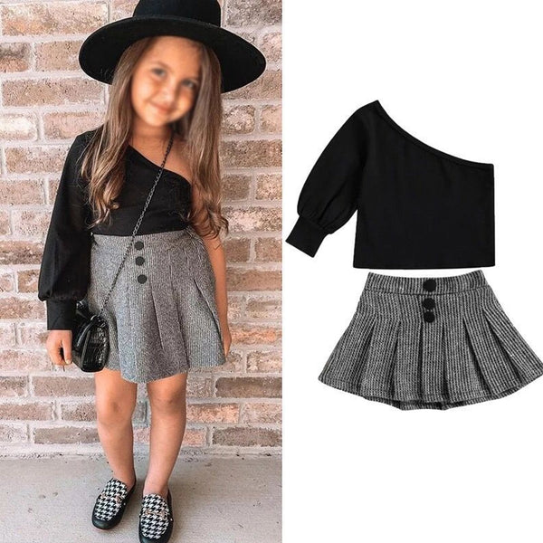 Toddler Baby Girl Costumes One shoulder Long Sleeve Tops & Skirt Full Set
