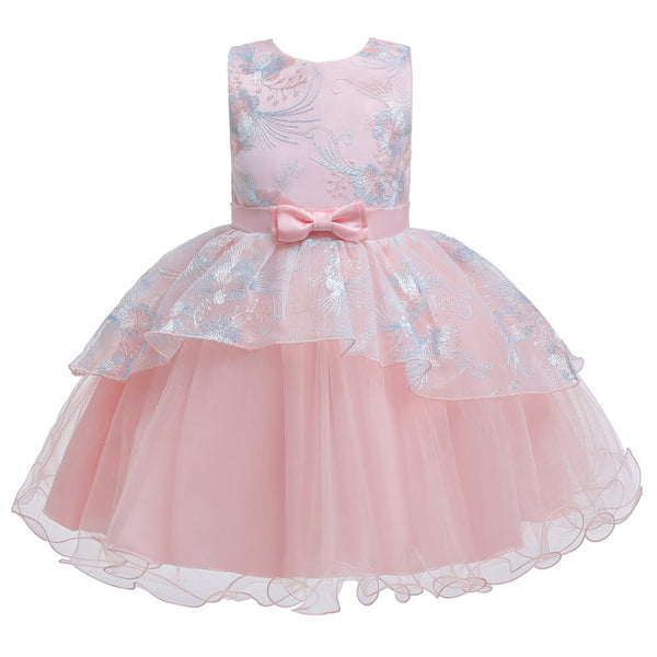 Baby Girls Fashion Party Dress Belted Floral Sleeveless Wedding Bridesmaid Dress