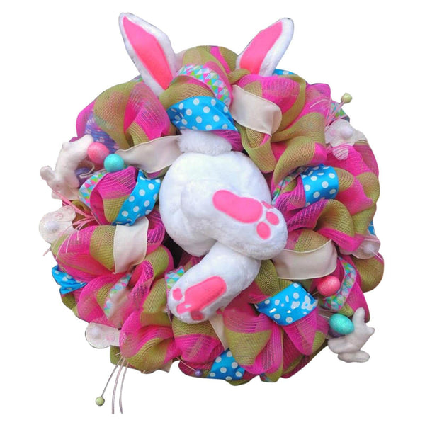 1PC Easter Door Bunny Wreath Easter Spring Outdoor Indoor Hanging Wreath Home Craft Supplies