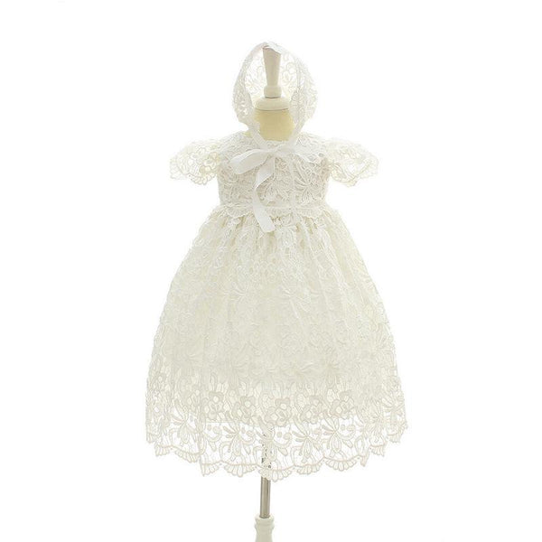 New Infant Girl & Toodler Christening Baptism Formal Dress with Bonnet