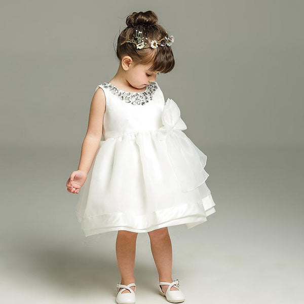 Cute Baby Girl Party Dress Stylish White Flower Dress 1st Birthday Lace Tulle Dress