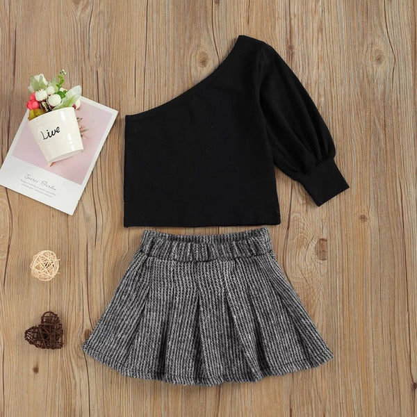 Toddler Baby Girl Costumes One shoulder Long Sleeve Tops & Skirt Full Set