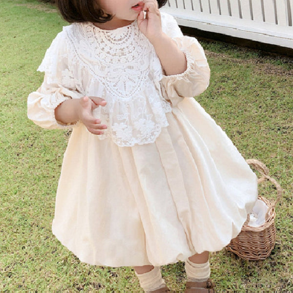 Baby Girls Pure Cotton Detachable Lace Colar A-Line Party Dress Solid Color Tutu Dress