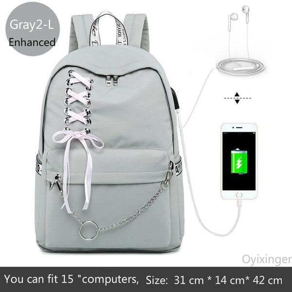 Girl Schoolbag Female Students Laptop Backpack Kids School Bags For Teenage Girls Women Gray Backpacks