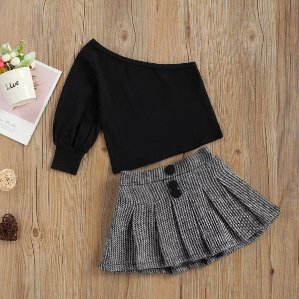 Toddler Baby Girl Costumes One shoulder Long Sleeve Tops & Skirt Full Set