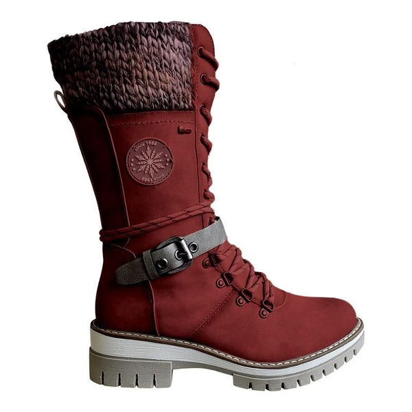 Avery - Women Buckle Lace Knitted Mid-calf Boots