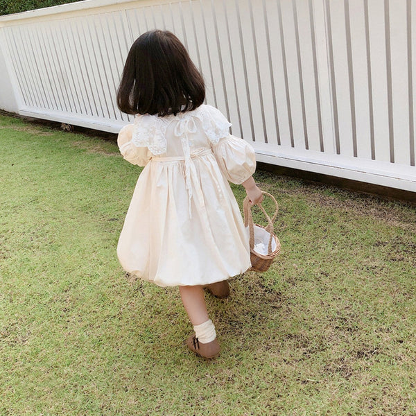 Baby Girls Pure Cotton Detachable Lace Colar A-Line Party Dress Solid Color Tutu Dress
