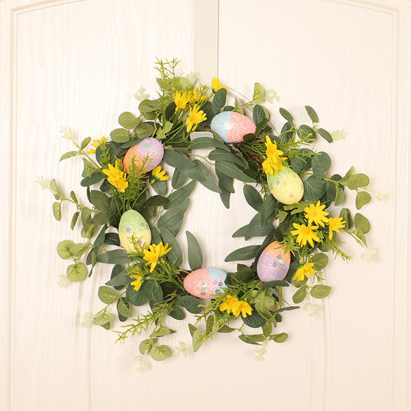 Spring Easter Wreath Artificial Eggs Daisy Eucalyptus Wreath for Indoor and Outdoor Decoration