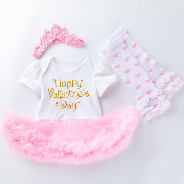 Red Baby Girls 3PCs Birthday Outfit Cotton Rromper Dress Rose Shoes and Lace Crown Headband