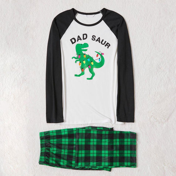 Plus Size Christmas Green Dinosaur and Letter Print Family Matching Long-sleeve Pajamas Sets