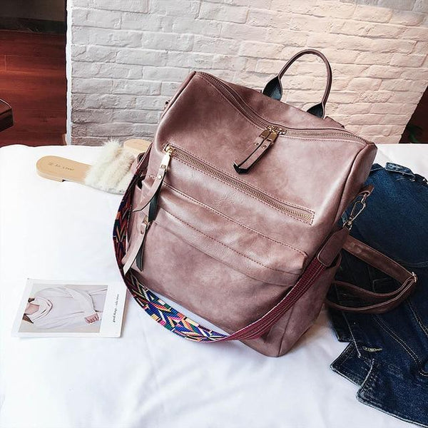 Vintage Large Faux Leather Travel Backpack