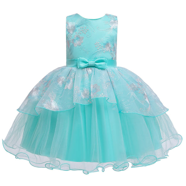 Baby Girls Fashion Party Dress Belted Floral Sleeveless Wedding Bridesmaid Dress