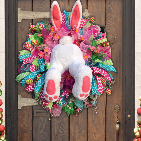 1PC Easter Door Bunny Wreath Easter Spring Outdoor Indoor Hanging Wreath Home Craft Supplies