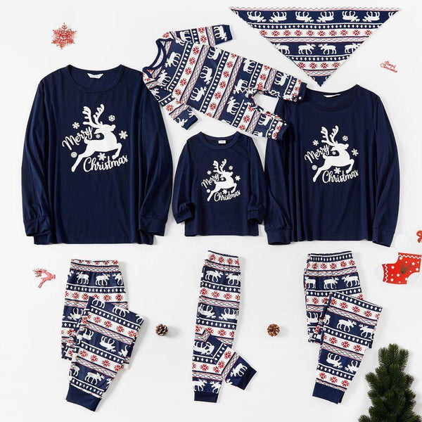 Plus Size Christmas Santa Wearing Sunglasses and Letters Print Black Family Matching Long-sleeve Pajamas Sets