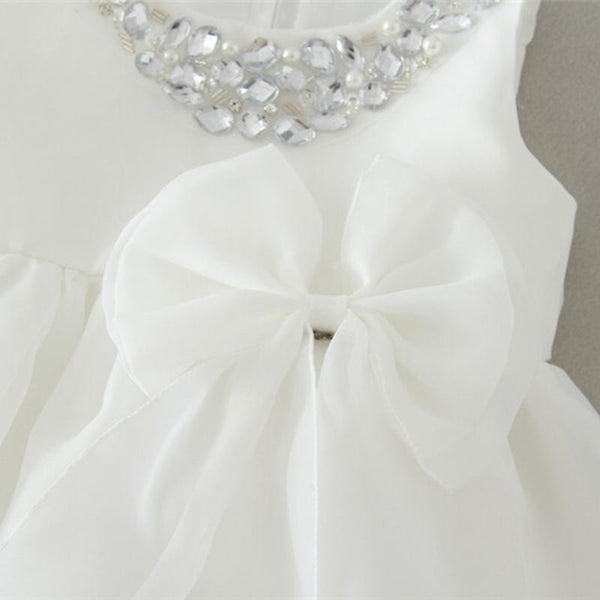 Cute Baby Girl Party Dress Stylish White Flower Dress 1st Birthday Lace Tulle Dress