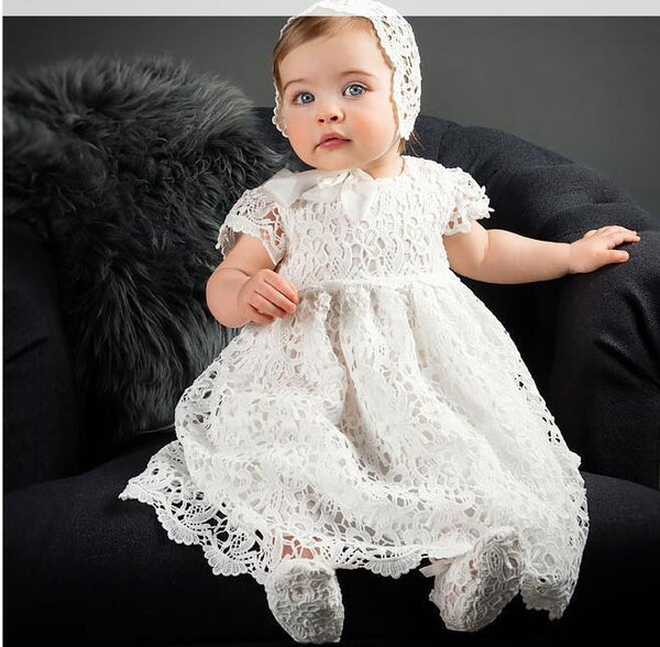 Baptism Infant Baby Girl Dresses Christening Dresses First Birthday Outfits with Bonnet