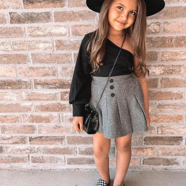 Toddler Baby Girl Costumes One shoulder Long Sleeve Tops & Skirt Full Set