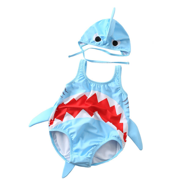 Girl Boy Swimsuits Bikini Cartoon 3D Shark Swimwear Bathing