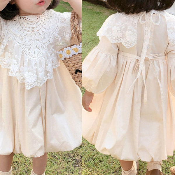 Baby Girls Pure Cotton Detachable Lace Colar A-Line Party Dress Solid Color Tutu Dress