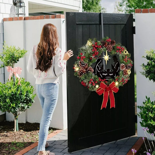 Lighted Nativity Scene Christmas Wreath