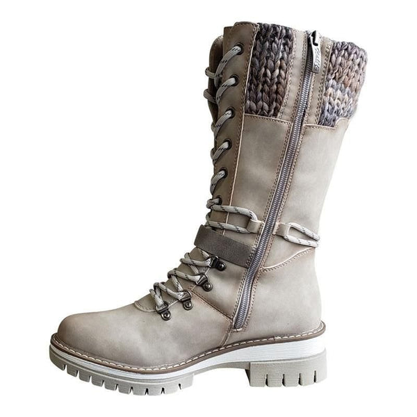 Avery - Women Buckle Lace Knitted Mid-calf Boots