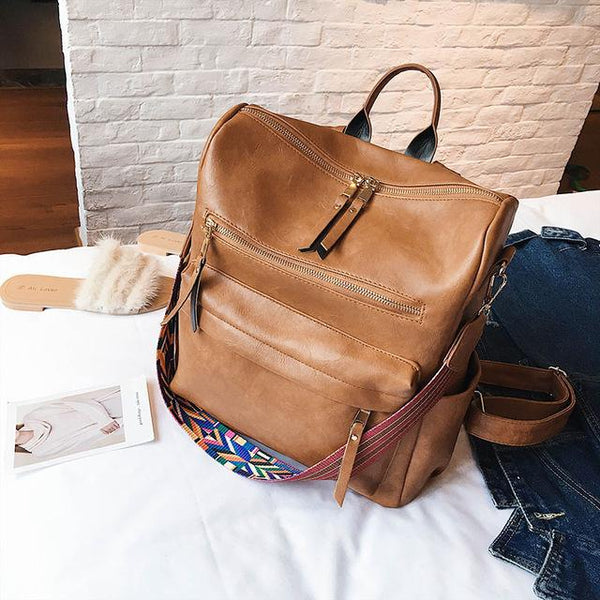 Vintage Large Faux Leather Travel Backpack