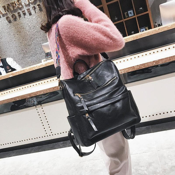 Vintage Large Faux Leather Travel Backpack