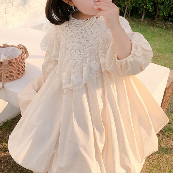 Baby Girls Pure Cotton Detachable Lace Colar A-Line Party Dress Solid Color Tutu Dress