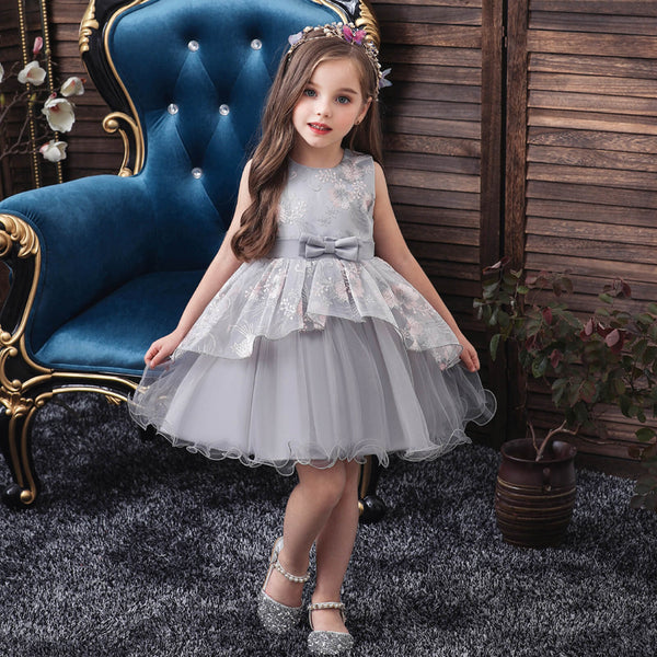 Baby Girls Fashion Party Dress Belted Floral Sleeveless Wedding Bridesmaid Dress