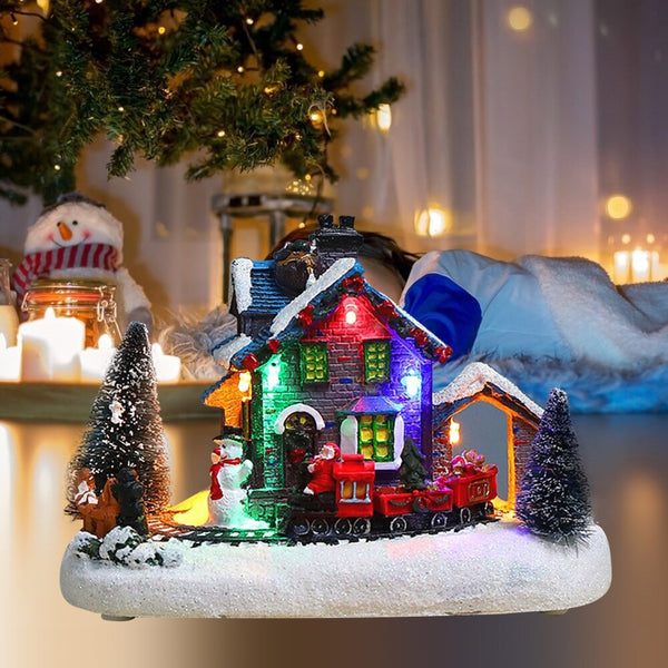Christmas Snow House Figurines with LED Light Miniature Statue Home Decor