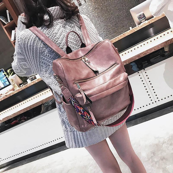 Vintage Large Faux Leather Travel Backpack