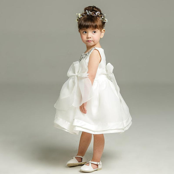 Cute Baby Girl Party Dress Stylish White Flower Dress 1st Birthday Lace Tulle Dress