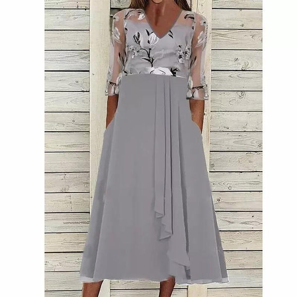 Women's A Line Lace Flower Midi Dress