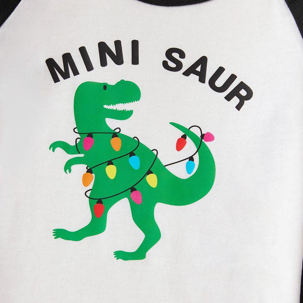 Plus Size Christmas Green Dinosaur and Letter Print Family Matching Long-sleeve Pajamas Sets