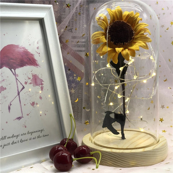 Sunflower Eternal Flower Lamp with Glass Cover Girls Birthday Valentine's Day Mother's Day Gifts Home Decor
