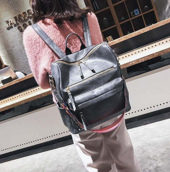 Vintage Large Faux Leather Travel Backpack