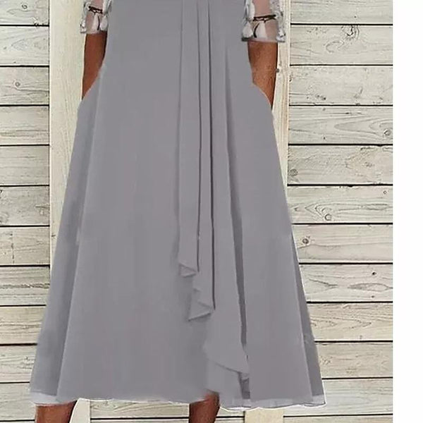 Women's A Line Lace Flower Midi Dress