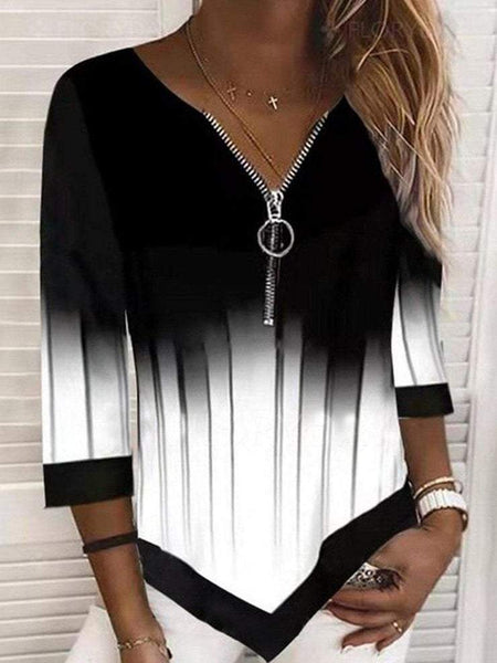 Comfy V-Neck 3/4 Sleeve Print Top