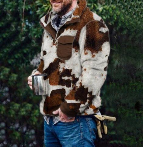 Romanado Fleece Jacket Cow Print Button Jacket Houndstooth Jacket Funny Gifts