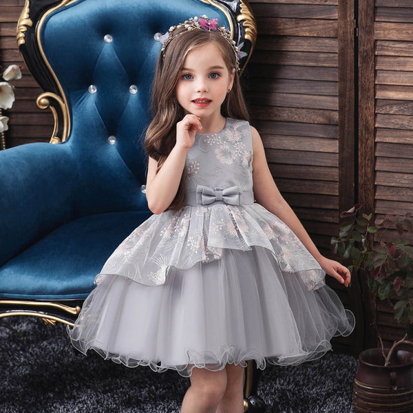Baby Girls Fashion Party Dress Belted Floral Sleeveless Wedding Bridesmaid Dress
