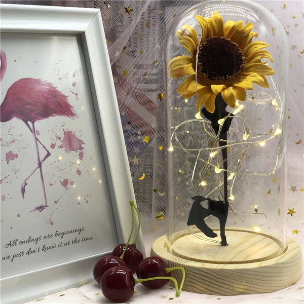 Sunflower Eternal Flower Lamp with Glass Cover Girls Birthday Valentine's Day Mother's Day Gifts Home Decor